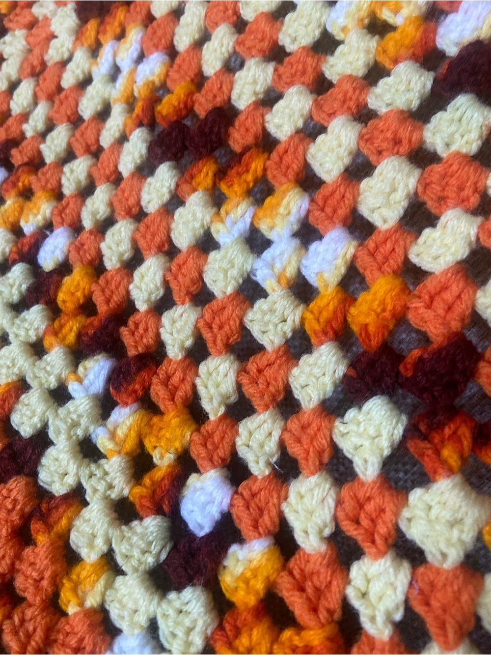 Handmade Multi-Color Crochet Throw Blanket - Orange, Cream & Brown